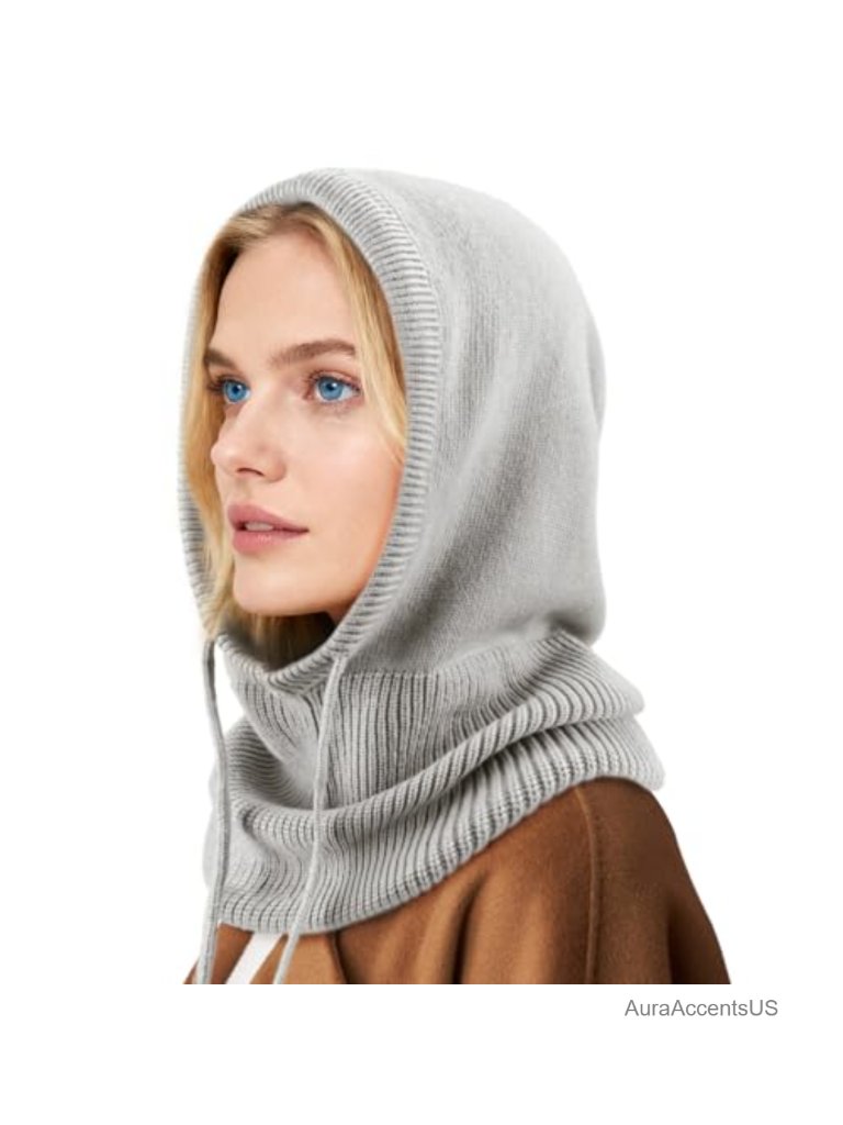 Unisex Knit Hooded Balaclava Scarf Hat With Drawstring Cold Weather Winter